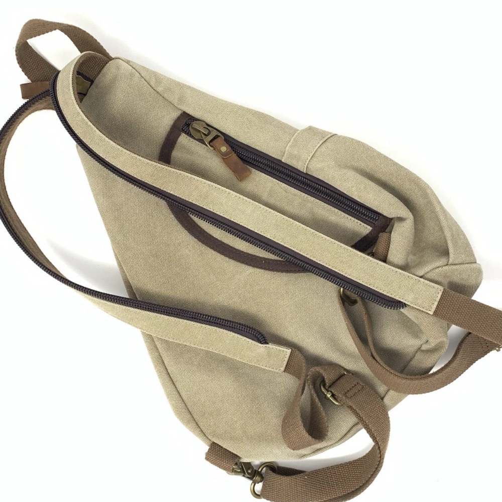 Canvas Sling Bag Unisex Khaki Crossbody Backpack Shoulder Daypack Conceal Carry - Picture 6 of 16